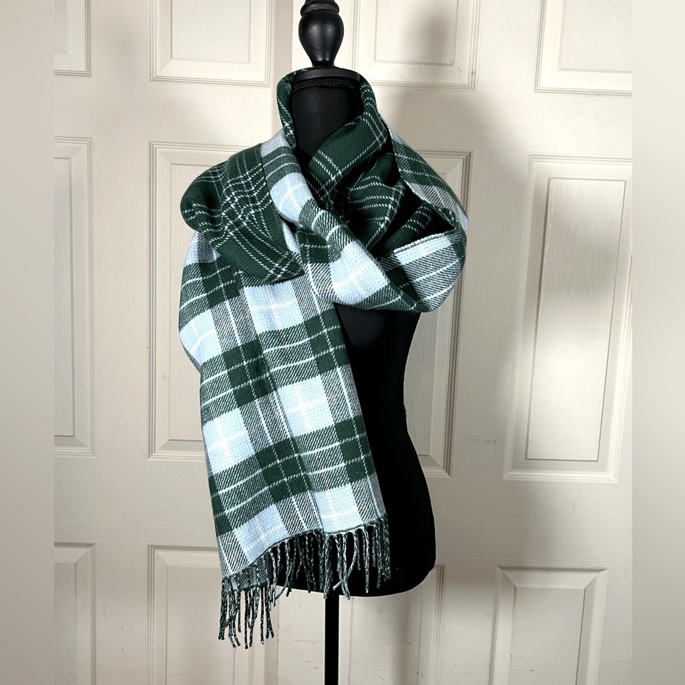 NWT J.Crew Plaid Green Blue and White Blanket Scarf